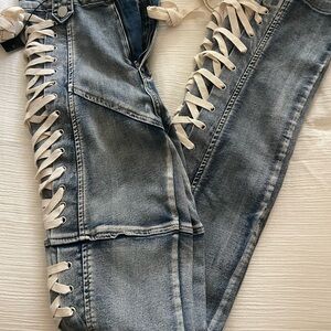 Fashion Nova Light Blue Lace-Up Cropped Jeans